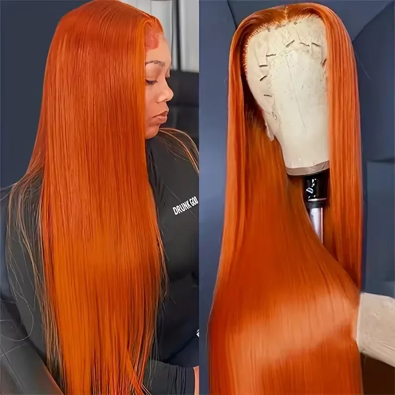 Hd Lace Frontal Wig Human Hair Pre Plucked - 350# Colored Orange Ginger Wig Human