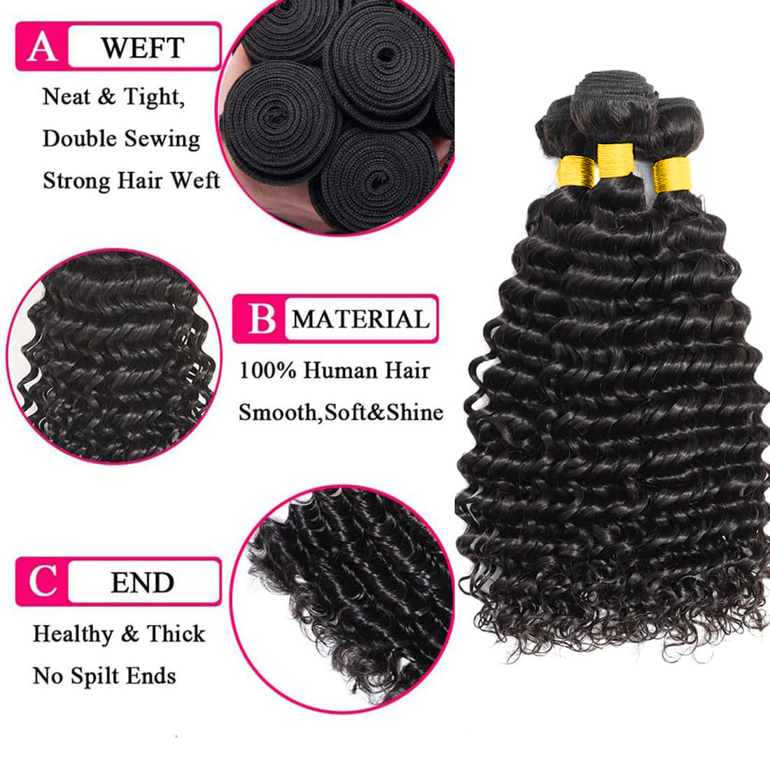 Deep Wave Human Hair Bundles w - Deep Wave 3 Bundles With Closure review and price