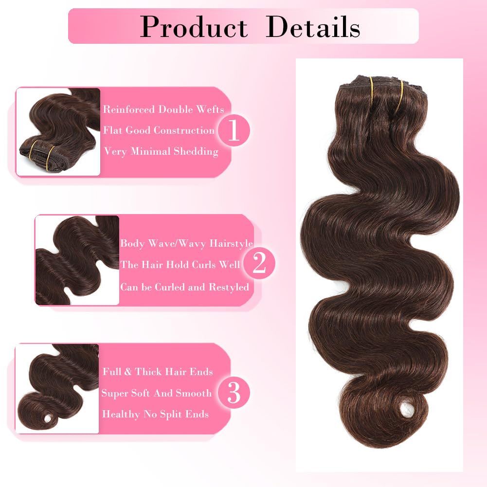 #4 Chocolate Brown Body Wave C - Seamless Clip In Hair Extensions Human Hair review and price