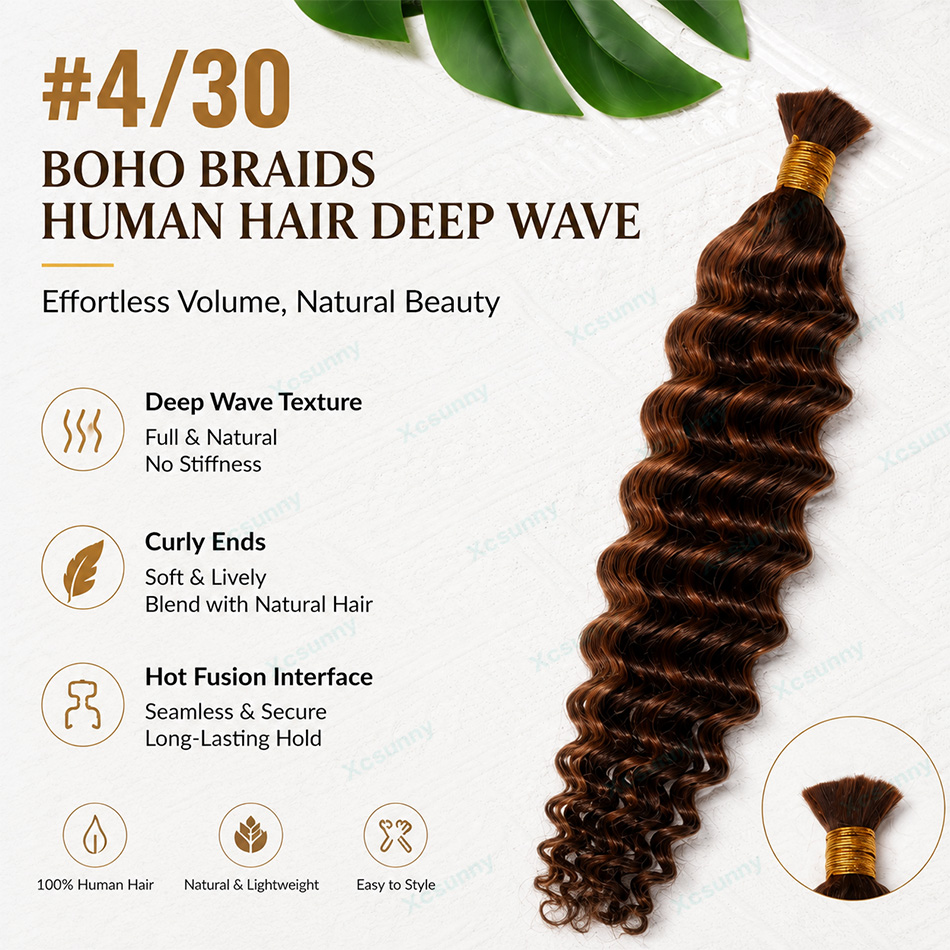 Color #4/30 Boho Braids Human  - Water Wave Bulk Human Hair For Braiding review and price