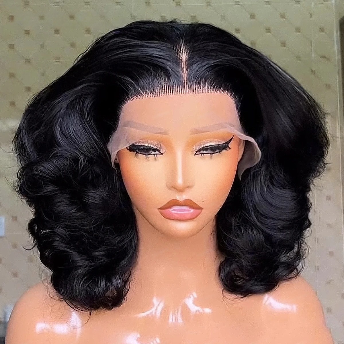 Black Wig Short Bob Body Wavy  - Pre Parted 13X4 Lace Front Bob Wig review and price